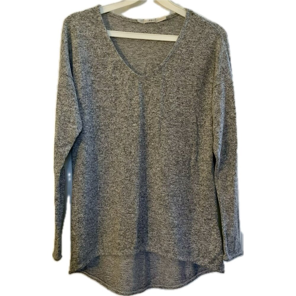 Gibson Women's Lightweight V-neck Gray Long-Sleeve Knit Sweater High-low Hem XS